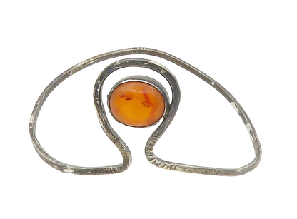 925 Sterling Silver  Vintage Cabochon Amber Oxidized Bangle Bracelet  BT5800