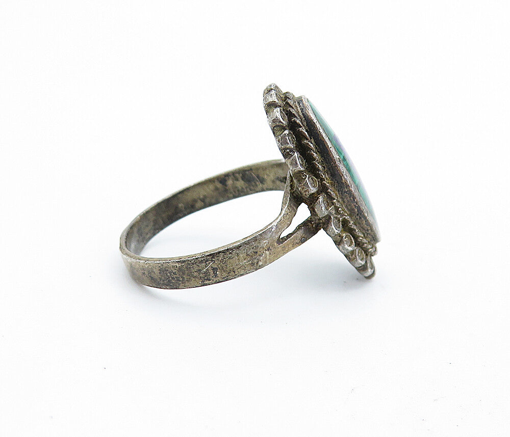 925 Silver Vintage Antique Malachite & Multi Stone Cocktail Ring Sz 8 RG7029