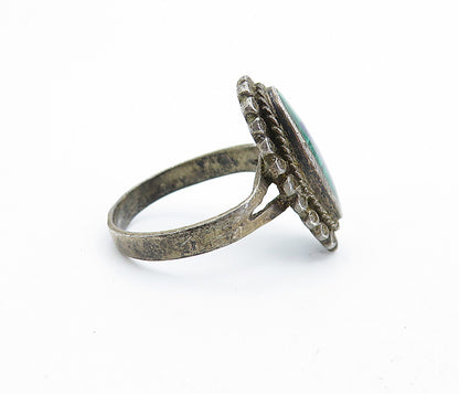 925 Silver Vintage Antique Malachite & Multi Stone Cocktail Ring Sz 8 RG7029