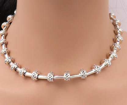 14K Gold 925 Sterling Silver Vintage Necklace KRYPELL Carved Beads  NE4368