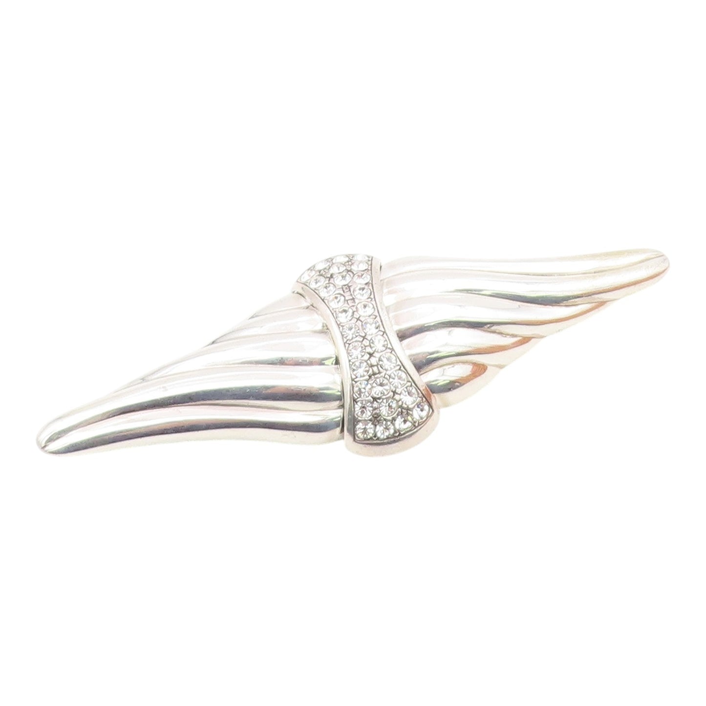 925 Silver  Vintage Ribbed Wings & Rhinestones Cluster Brooch Pin  BP10008