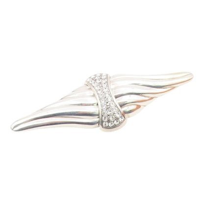 925 Silver  Vintage Ribbed Wings & Rhinestones Cluster Brooch Pin  BP10008