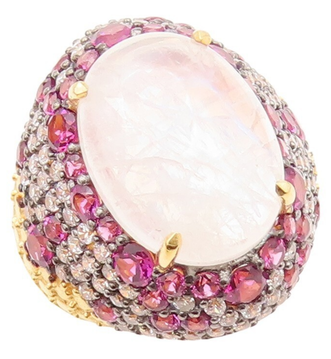 925 Sterling Silver Vintage Ring Gold Plated Gemstone & Topaz  Sz 7.5  RG30475