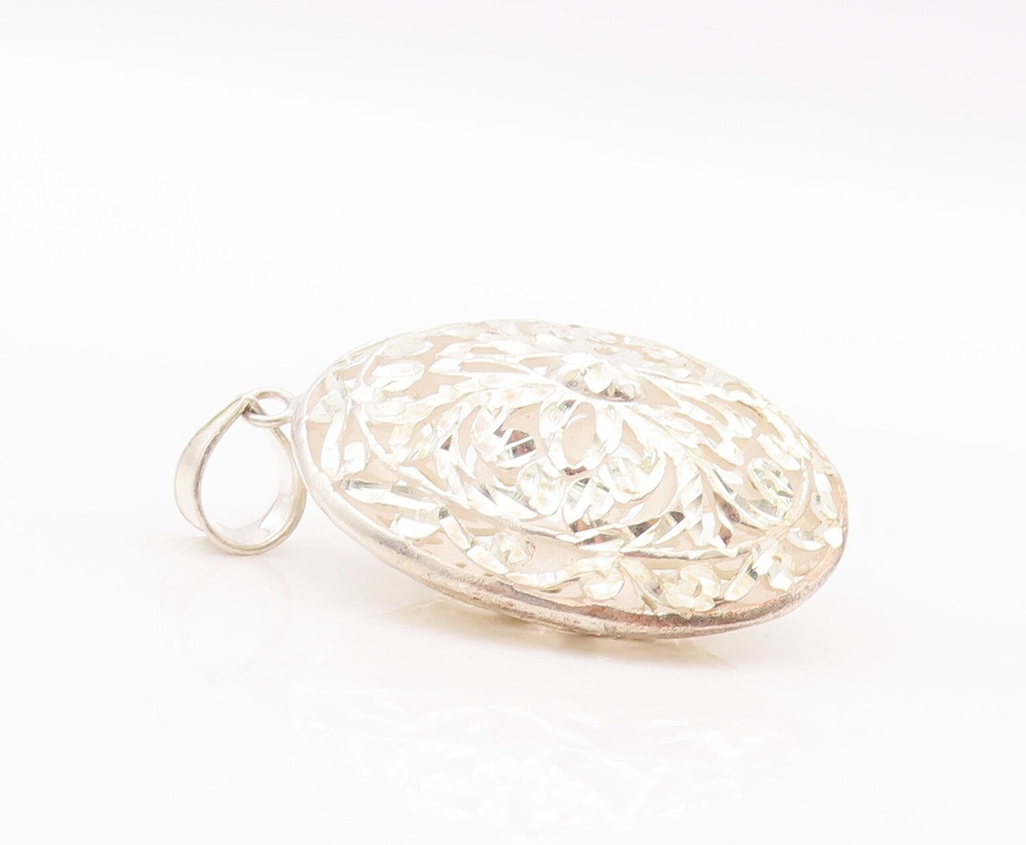 925 Sterling Silver Vintage Pendant Swirly Rough Carved Oval Puffed  PT22974