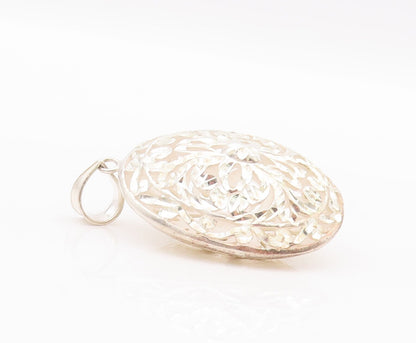 925 Sterling Silver Vintage Pendant Swirly Rough Carved Oval Puffed  PT22974