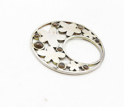 ELLE 925 Sterling Silver  Vintage Smoky Topaz Smooth Floral Pendant  PT7011