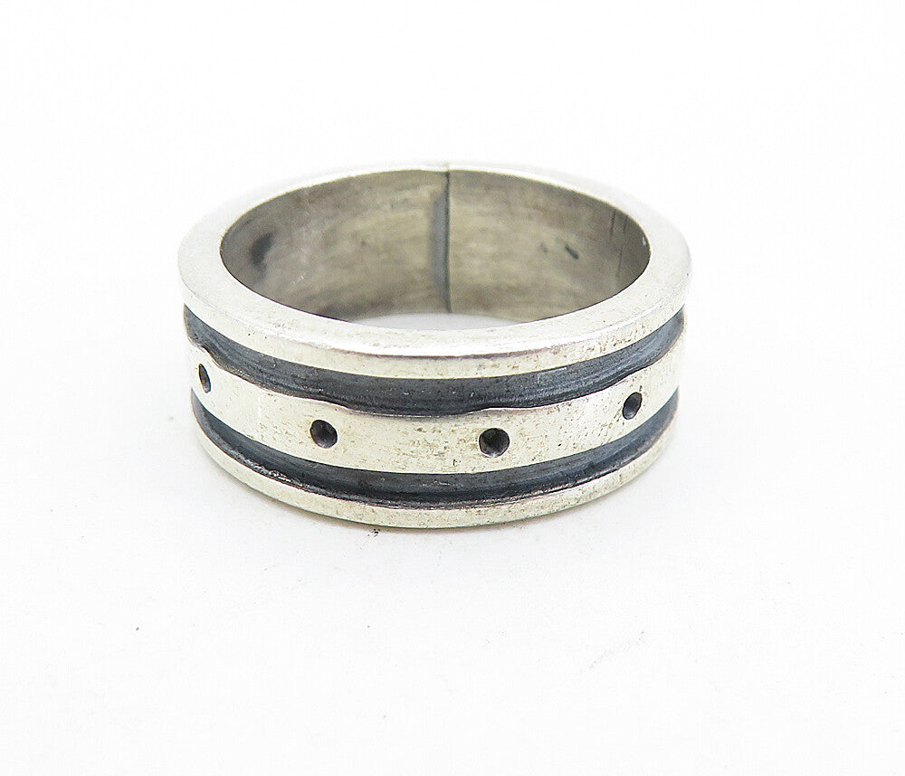 MEXICO 925 Silver  Vintage Oxidized Dotted Detail Round Band Ring Sz 7  RG6967