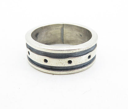 MEXICO 925 Silver  Vintage Oxidized Dotted Detail Round Band Ring Sz 7  RG6967