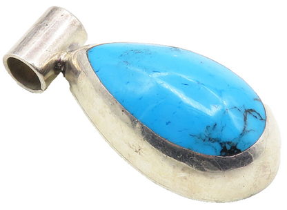 MEXICO 925 Sterling Silver  Vintage Turquoise Tear Drop Slide Pendant  PT6651