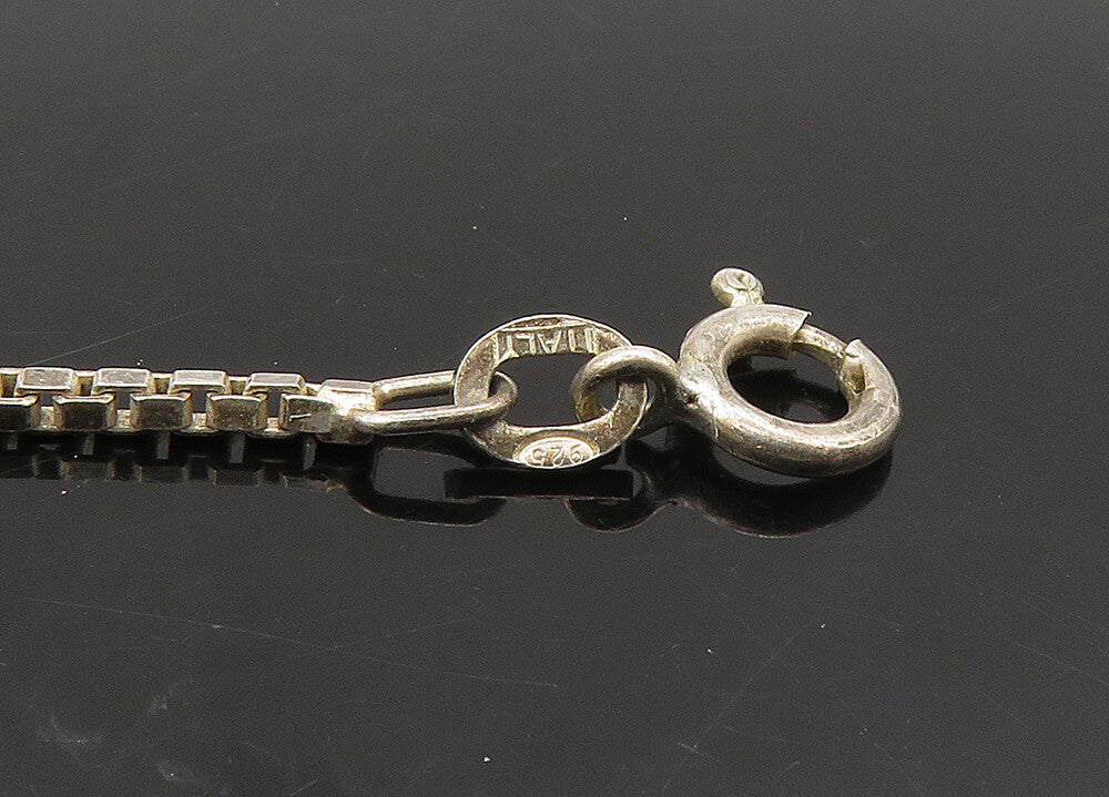 925 Sterling Silver  Vintage Enamel Detail Box Link Chain Necklace  NE3724