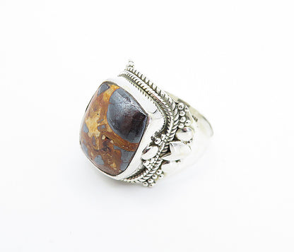 925 Sterling Silver Multi Color Jasper Shiny Twist Cocktail Ring Sz 8 RG7898