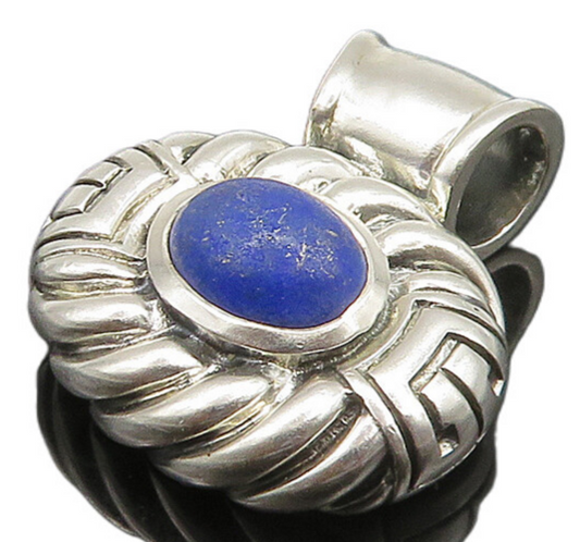 925 Sterling Silver  Vintage Cabochon Lapis Lazuli Oval Swirl Pendant  PT19327