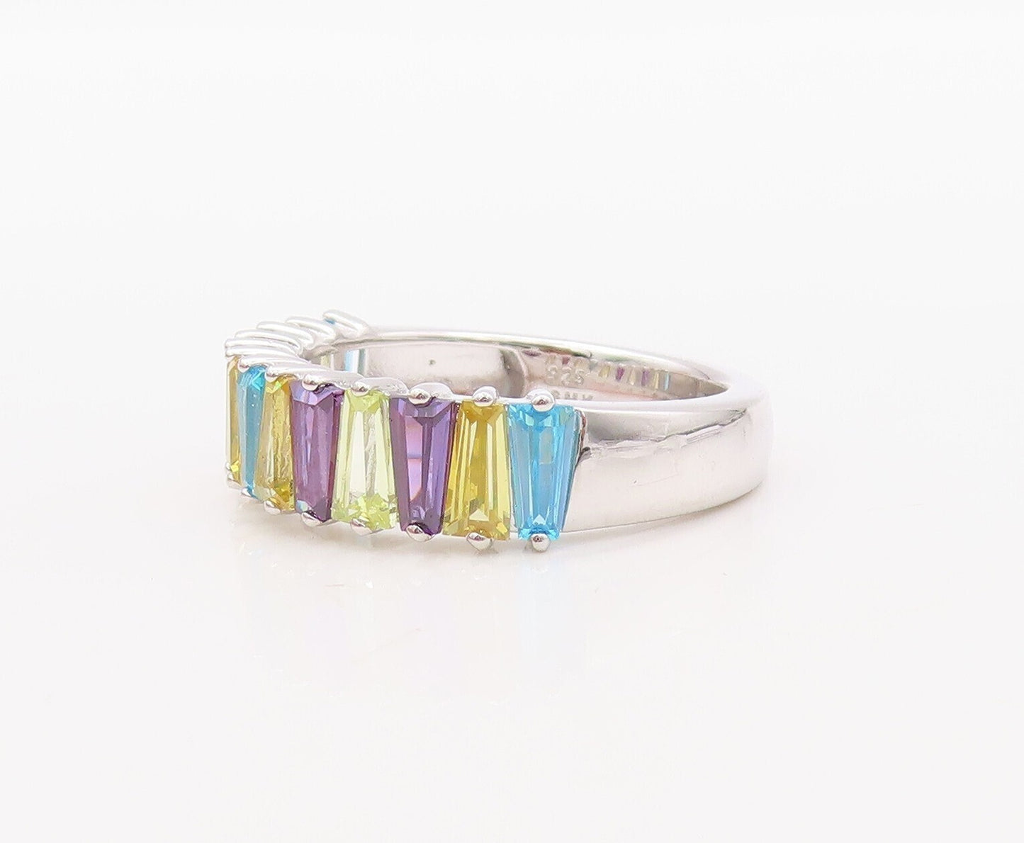 925 Sterling Silver Vintage Ring Topaz Citrine & Amethyst Band  Sz 7  RG30833
