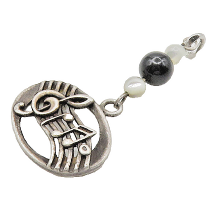 SHUBE 925 Silver  Vintage Black Onyx & Mother Of Pearl Music Pendant  PT13720