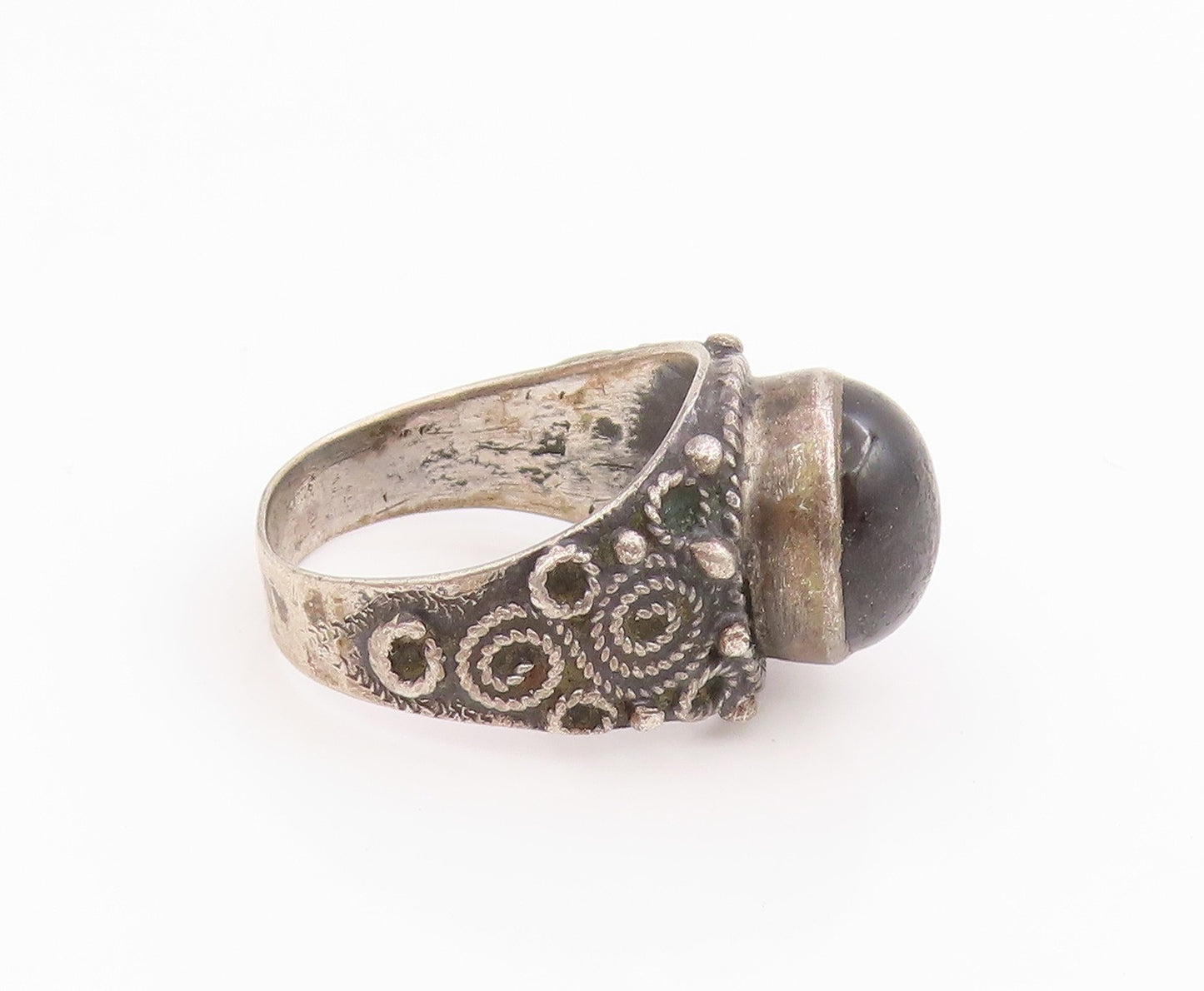 925 Sterling Silver Vintage Ring Cabochon Onyx Statement Band  Sz 7.5  RG34463