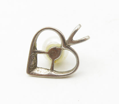 925 Sterling Silver  Vintage Freshwater Pearl Open Love Heart Pendant  PT13112