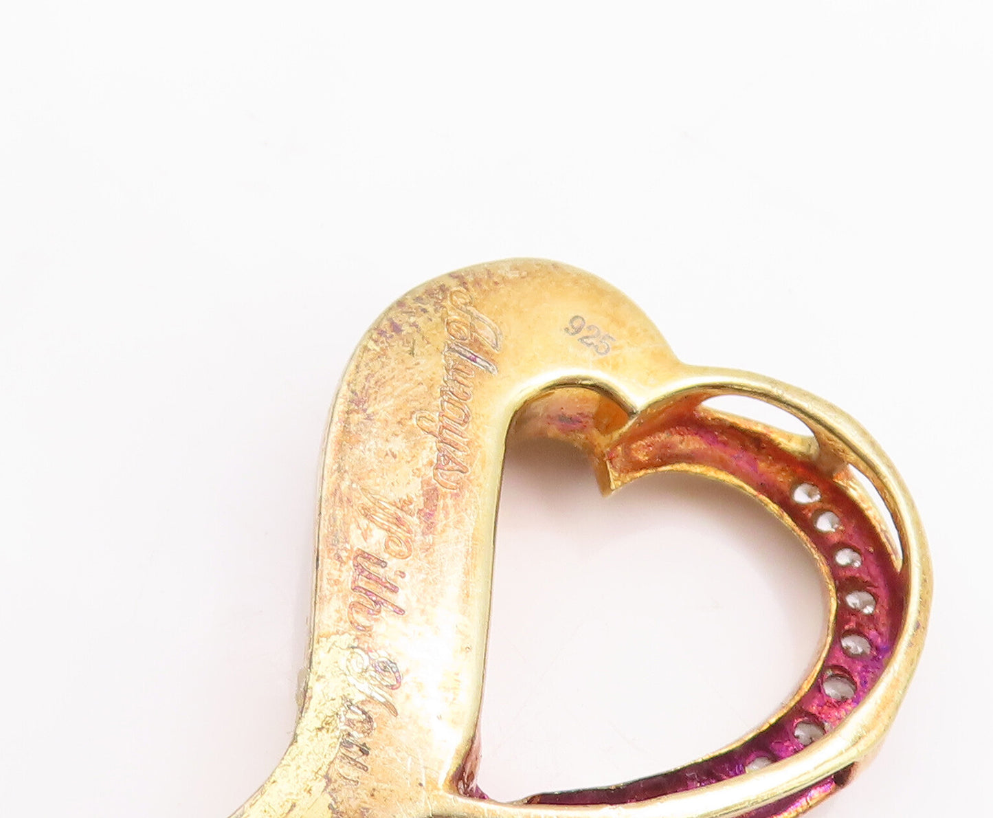 925 Sterling Silver Vintage Pendant Gold Plated Topaz Inlay Heart  PT23187