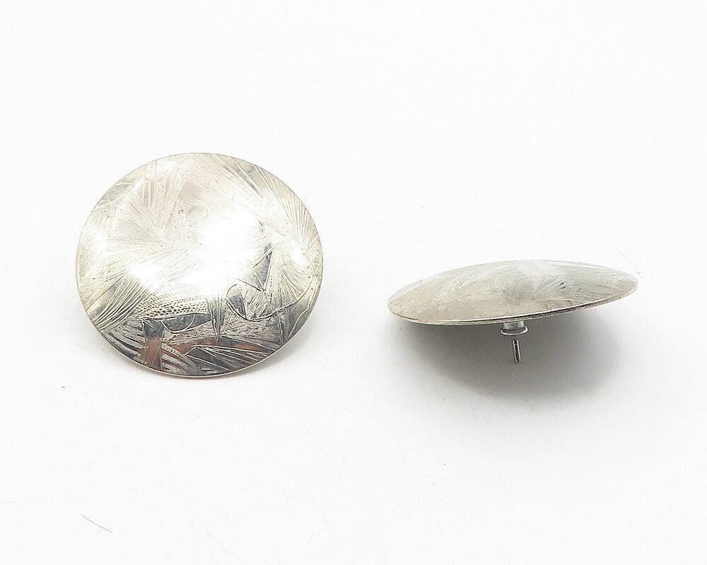 925 Sterling Silver  Vintage Shiny Etched Pattern Round Drop Earrings  EG6133