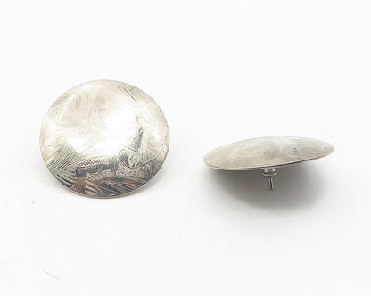 925 Sterling Silver  Vintage Shiny Etched Pattern Round Drop Earrings  EG6133