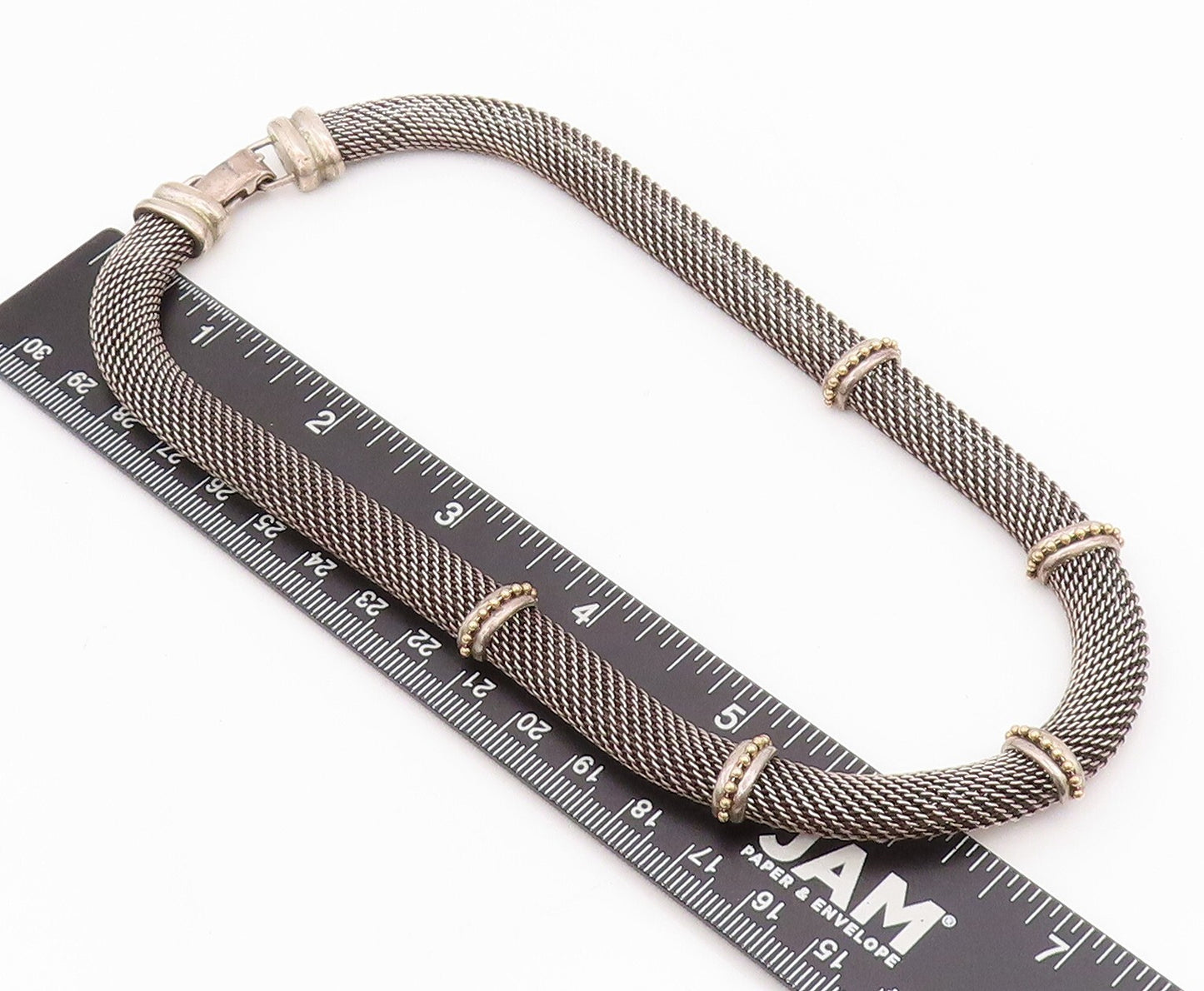 14k Gold 925 Sterling Silver Vintage Necklace Dark Tone Net Effect Cutout NE4437