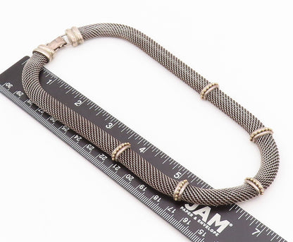 14k Gold 925 Sterling Silver Vintage Necklace Dark Tone Net Effect Cutout NE4437