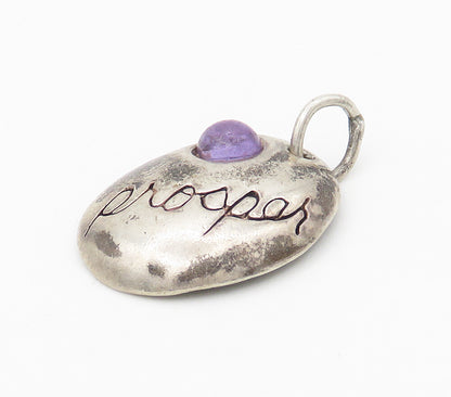 SHUBE 925 Sterling Silver  Vintage Amethyst Prosper Etched Pendant  PT13037