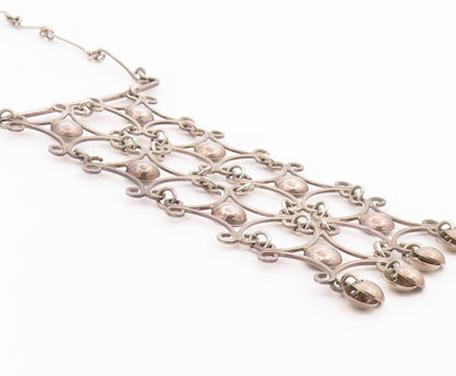 925 Sterling Silver Vintage Necklace Openwork Geometric Lattice Drop  NE4936