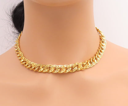 925 Sterling Silver Vintage Necklace Gold Plated Curb Cuban Link Chain  NE4652