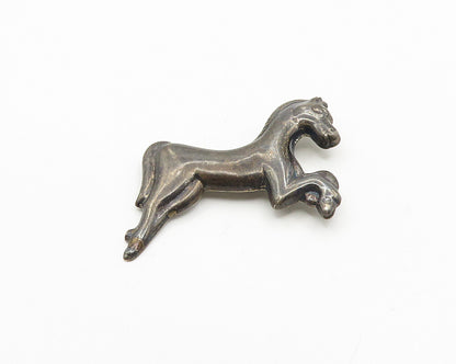 925 Sterling Silver  Vintage Dark Tone Leaping Horse Smooth Brooch Pin  BP7298