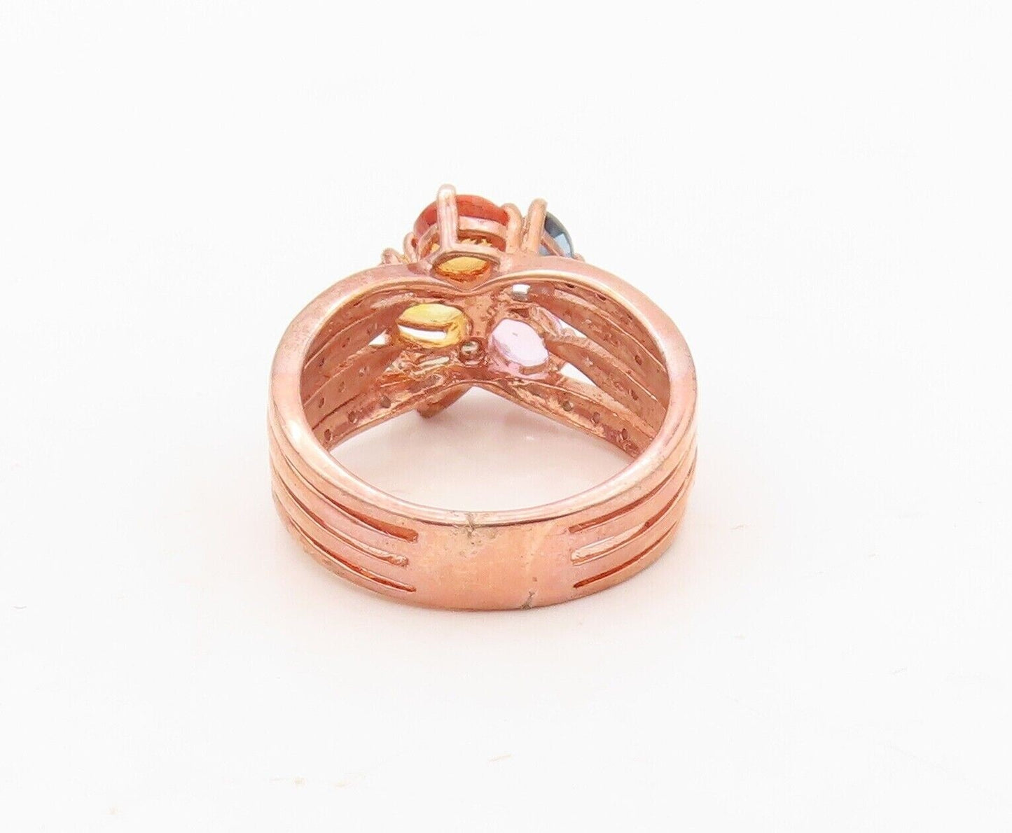 925 Sterling Silver Vintage Ring Rose Gold Plated Diamonds Gemstone Sz 7 RG30343