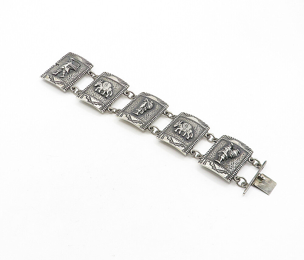 925 Sterling Silver  Vintage Antique Oxidized Storyteller Bracelet  BT1620