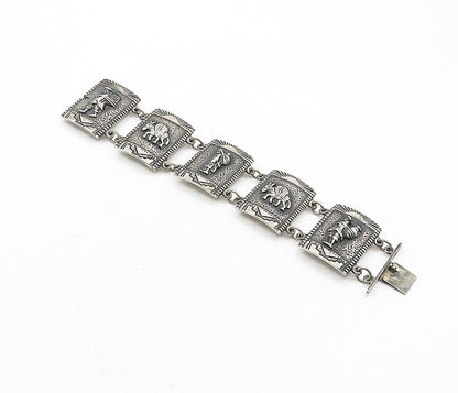 925 Sterling Silver  Vintage Antique Oxidized Storyteller Bracelet  BT1620