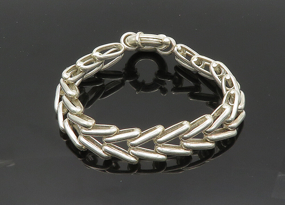 925 Sterling Silver  Vintage Shiny Arrow Hinge Link Chain Bracelet  BT8190