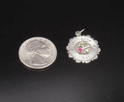 925 Silver  Vintage Tourmaline Accent Graduation Day Medal Pendant  PT21754