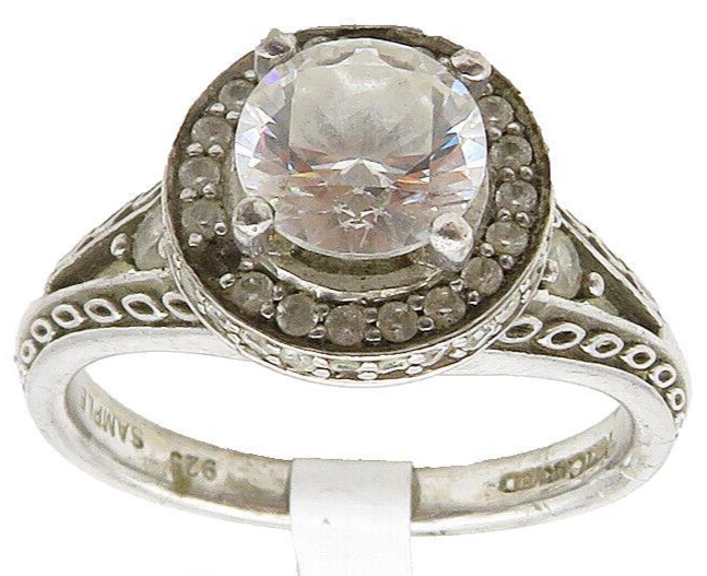 925 Sterling Silver  Vintage Shiny Cubic Zirconia Band Ring Sz 6.5  RG16065