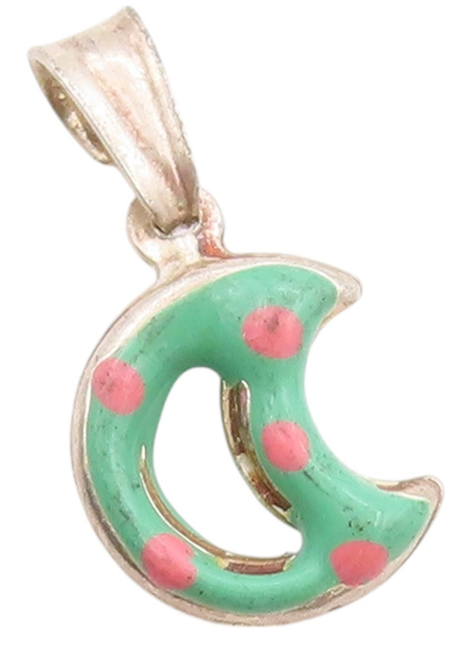 925 Sterling Silver Vintage Pendant Enameled Cutout Half Moon Charm  PT24670
