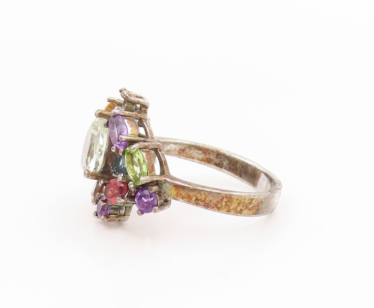 925 Sterling Silver Vintage Ring Multi Gemstone Cluster Band  Sz 8.5  RG34635