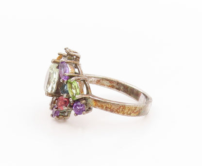 925 Sterling Silver Vintage Ring Multi Gemstone Cluster Band  Sz 8.5  RG34635