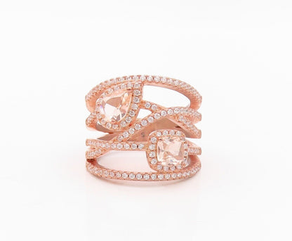 925 Sterling Silver Vintage Ring Rose Gold Plated Morganite & CZ  Sz 7  RG30168