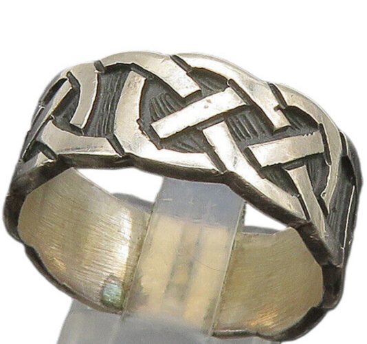 925 Sterling Silver  Vintage Dark Tone Celtic Knot Band Ring Sz 12  RG23535