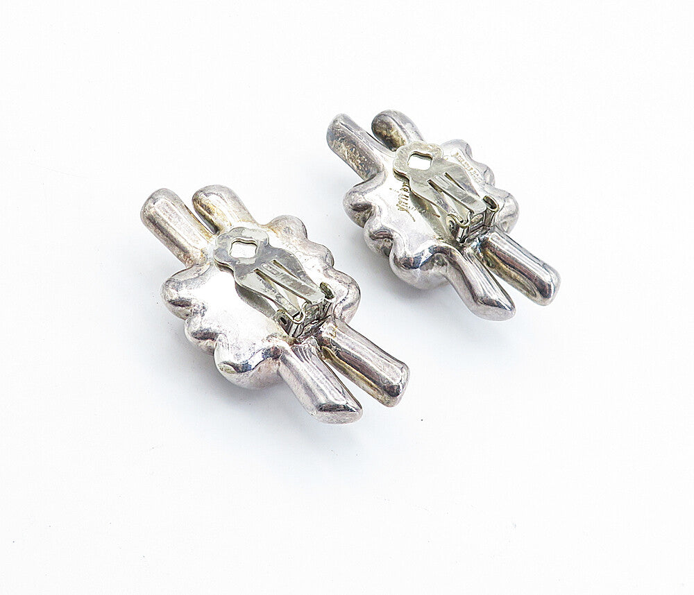 DESIGNER 925 Silver  Vintage Dark Tone Hollow Non Pierce Drop Earrings  EG2599