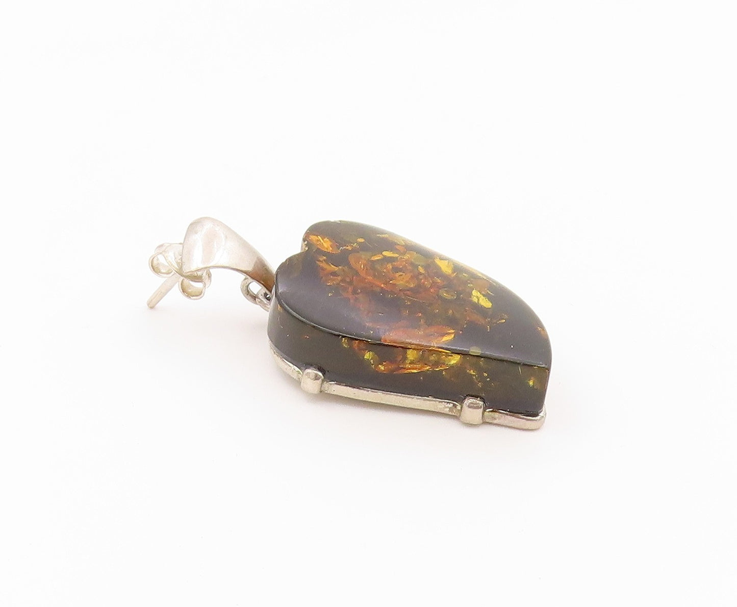 925 Sterling Silver Vintage Earrings Modernist Baltic Amber Love Heart  EG14510