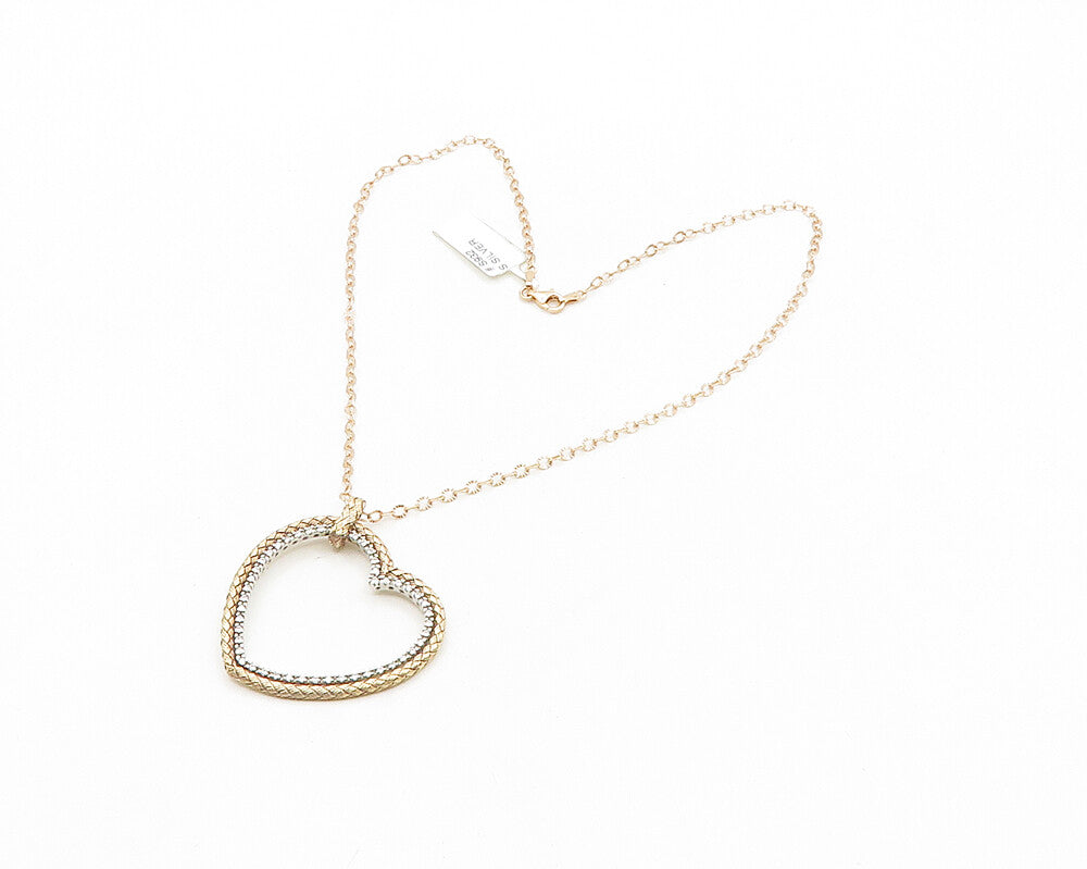 925 Sterling Silver  Shiny Cubic Zirconia Love Heart Chain Necklace  NE3143