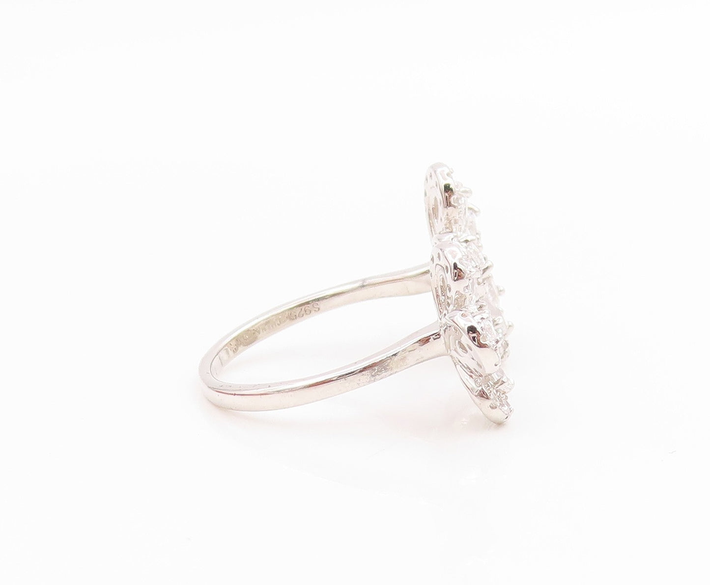925 Sterling Silver Vintage Ring Elegant CZ Double Flower Band  Sz 8  RG35778