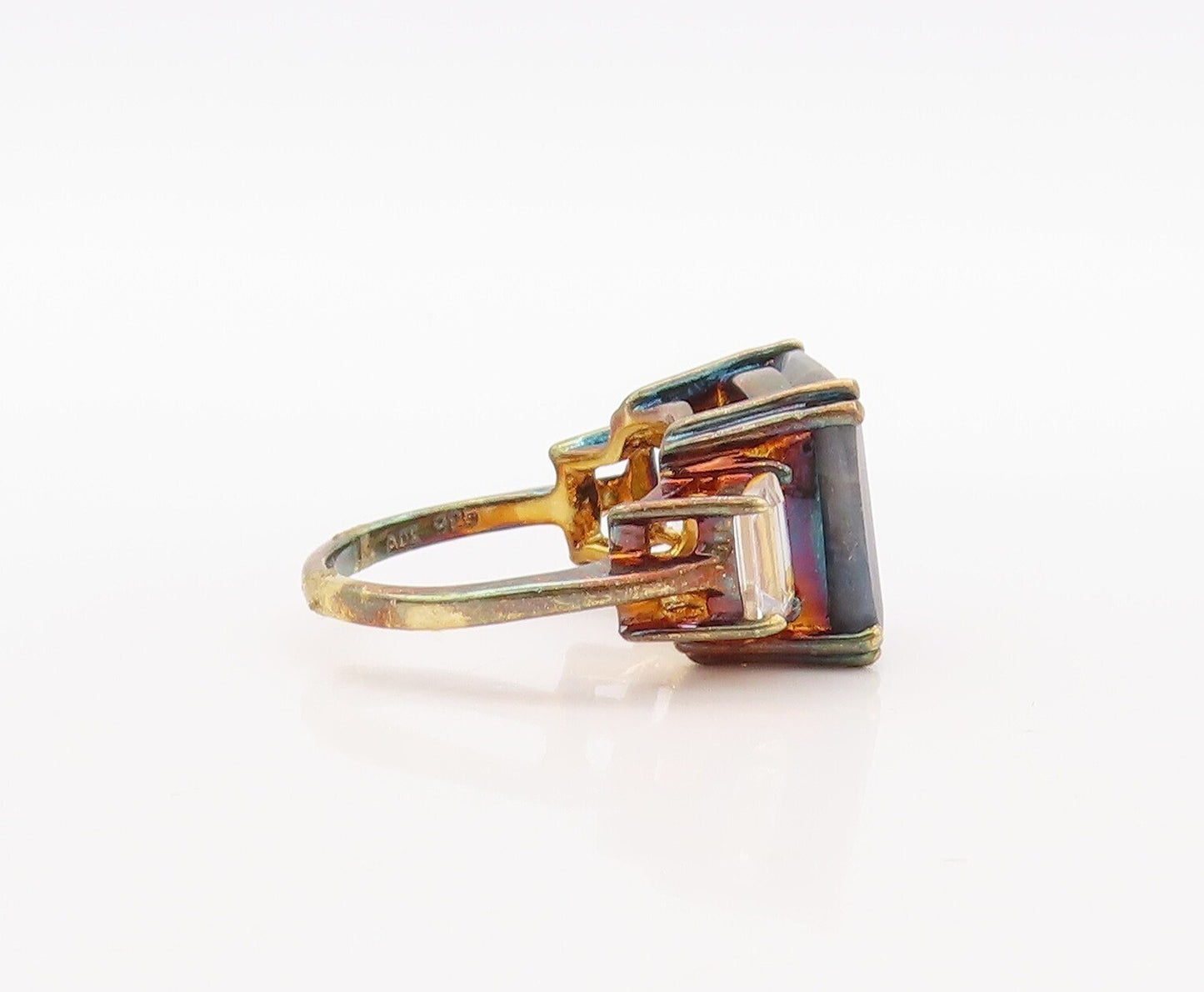 925 Sterling Silver Vintage Ring Gold Plated Topaz & Gemstone  Sz 7  RG30585