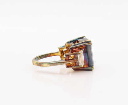925 Sterling Silver Vintage Ring Gold Plated Topaz & Gemstone  Sz 7  RG30585