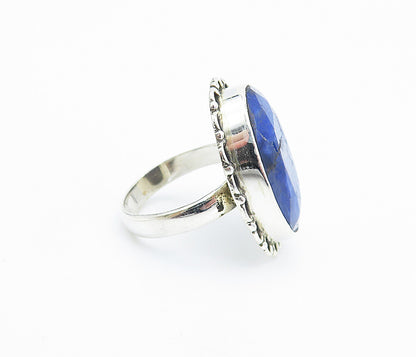 925 Sterling Silver Faceted Sodalite Circle Border Cocktail Ring Sz 6 RG8075
