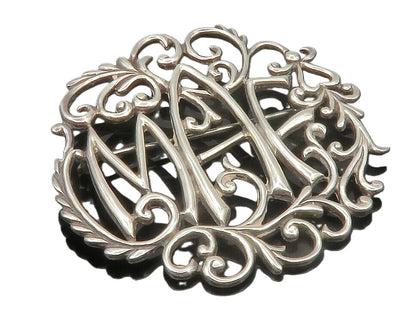 DORIS MEXICO 925 Silver  Vintage MAF Initials Swirl Vine Brooch Pin  BP4685