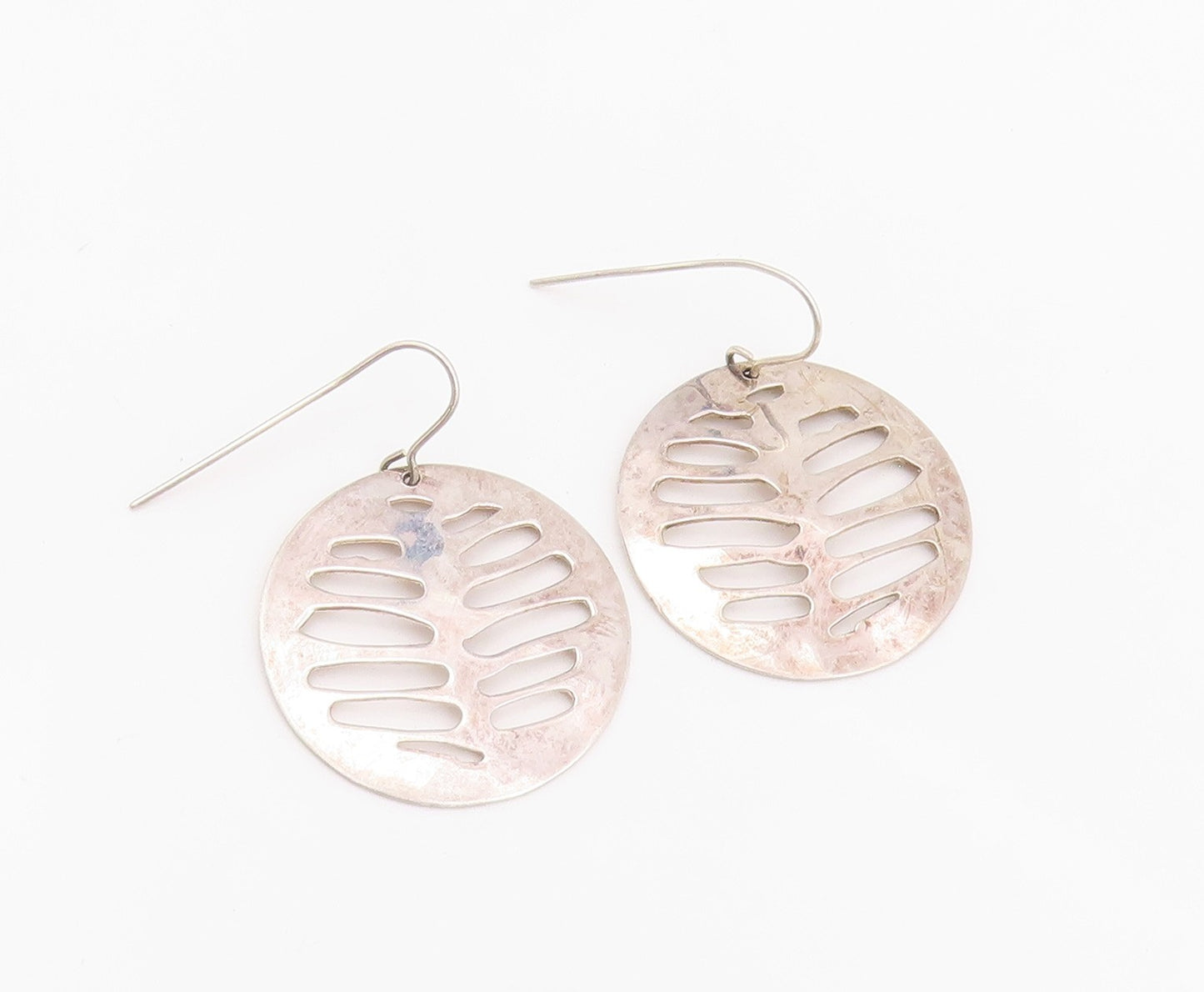 925 Sterling Silver Vintage Earrings RLM Cutout Ribs Design Coin  EG13627