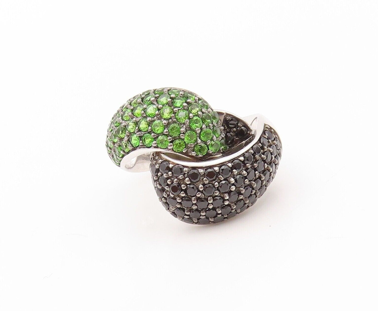 925 Sterling Silver Vintage Ring Designer Spinel & Green Topaz Knot Sz 7 RG30294
